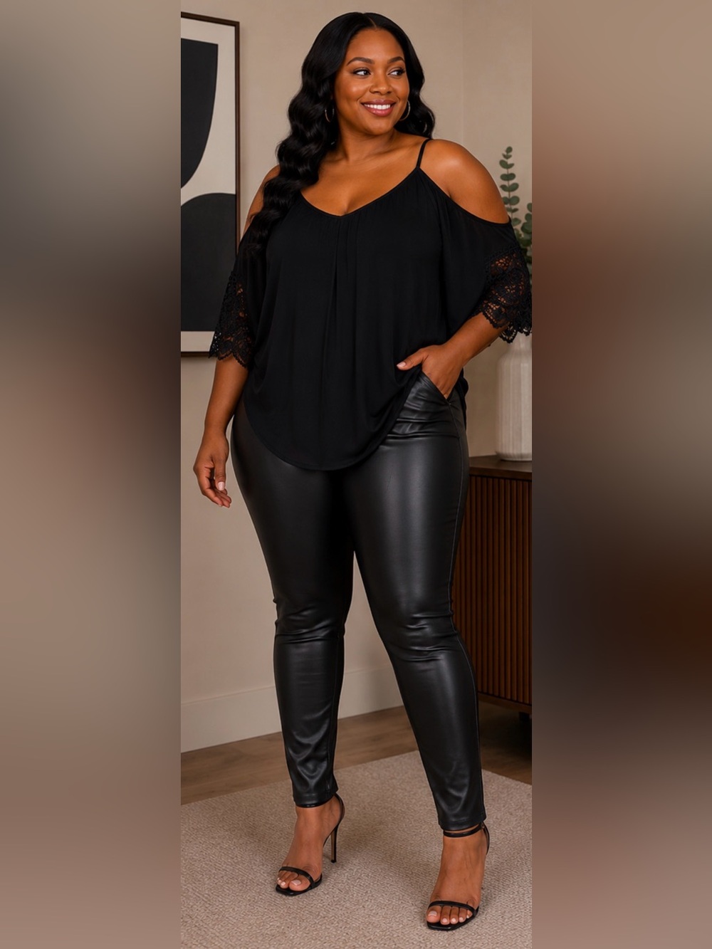 Fashion Nova Curve Cold Shoulder Black Lace-Trim on arm